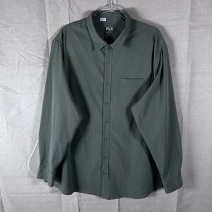 FLX Mens 2XB Olive Green Long Sleeve Stretch Button Down Utility Shirt 2XL Big
